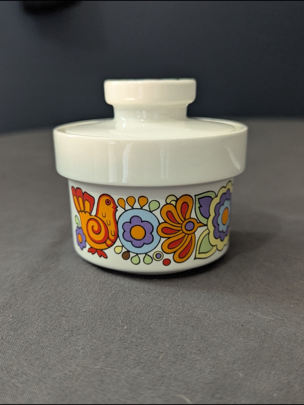 Vintage Lord Nelson Pottery "Gaytime" Pattern Ceramic Lidded Jar Mid-century